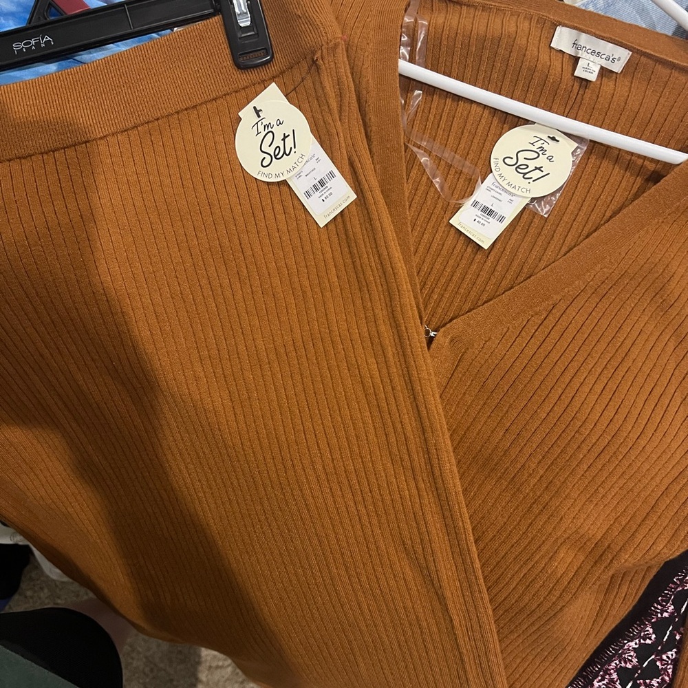 Francesca’s two-piece women’s skirt and button-up top